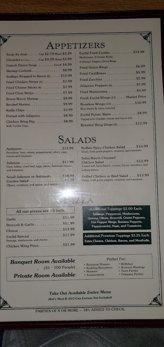 Euclid Restaurant menu board