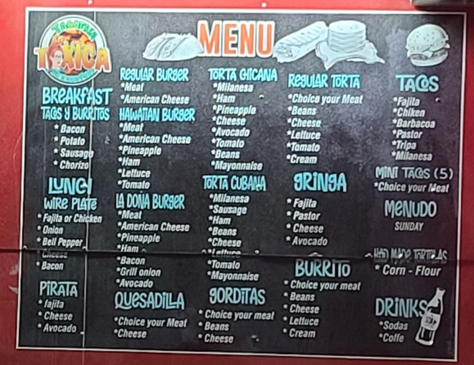 Taqueria La Toxica (Food Truck) menu board