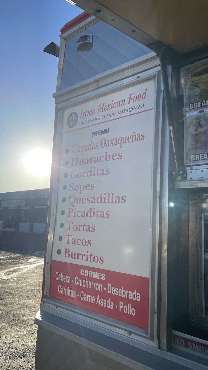 Istmo mexican food menu board