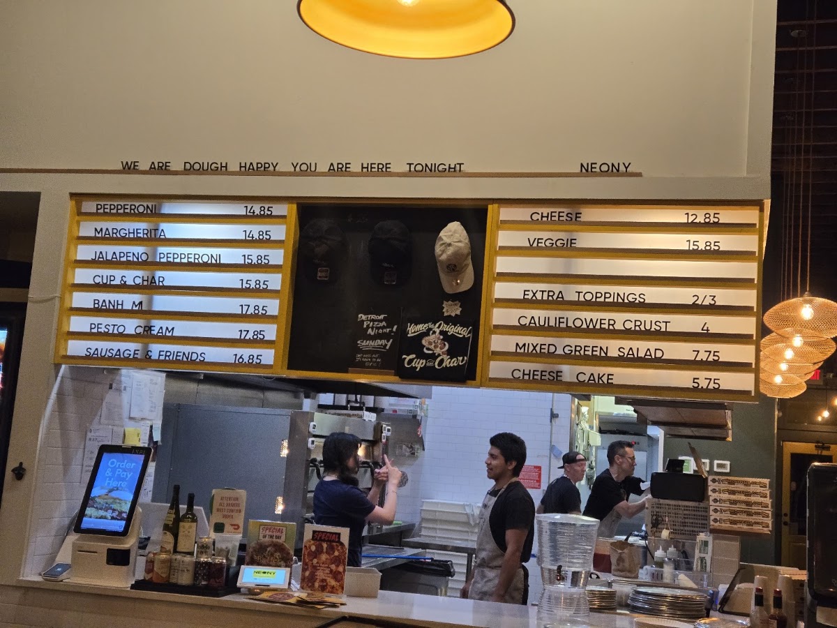 NEONY Pizza Works menu board