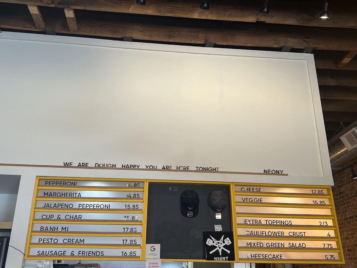 NEONY Pizza Works menu board