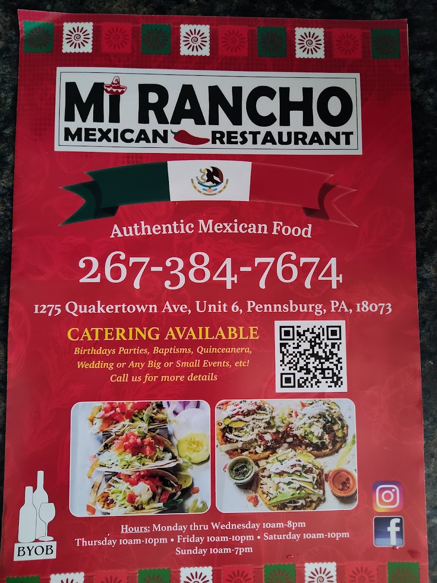 Mi Rancho Mexican Restaurant menu board