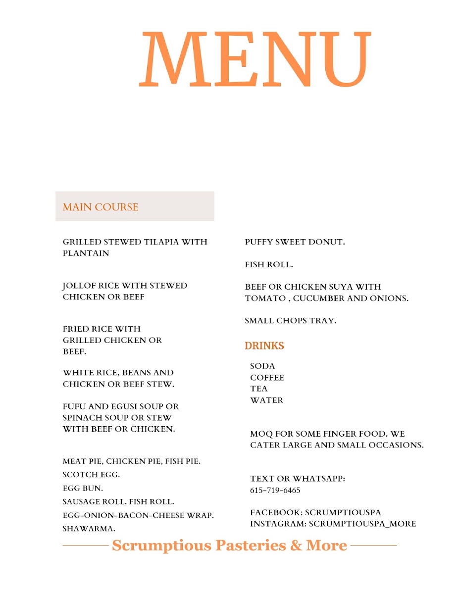 Scrumptious African Food menu board