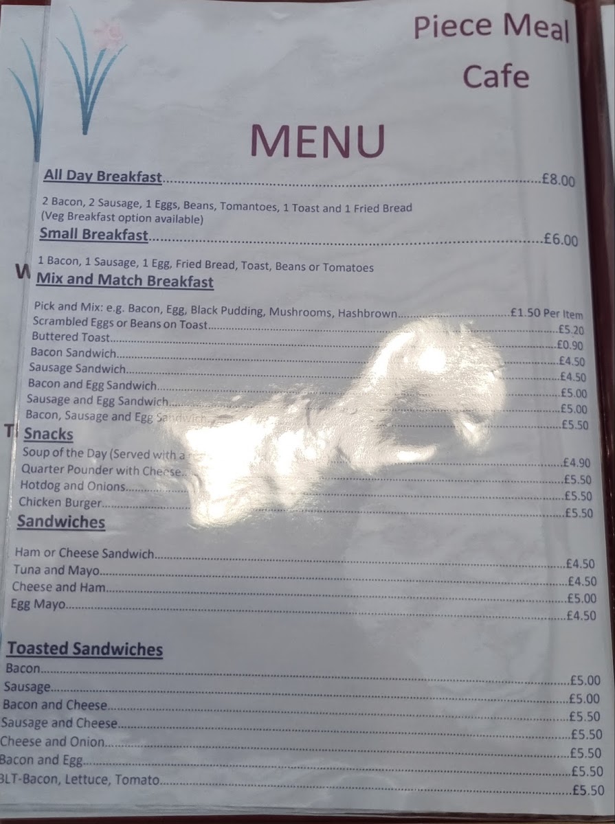 Piece Meal Restaurant menu board