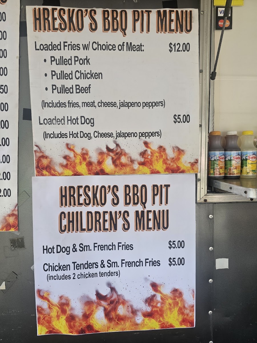 Hresko's Bar-B-Q Pit menu board