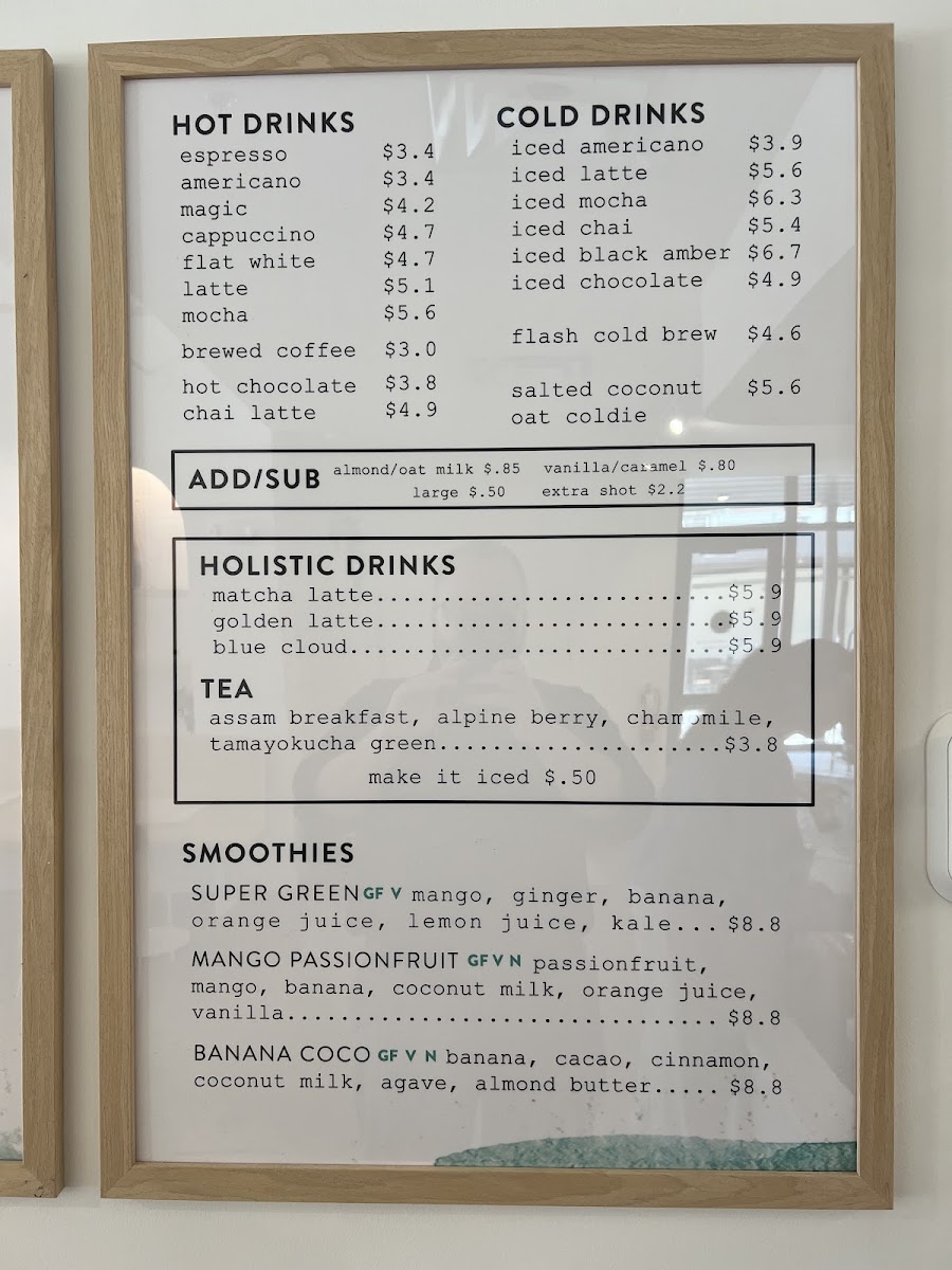Drift Coffee Shop & Kitchen Hampstead menu board