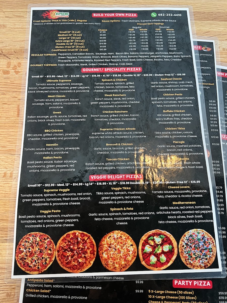 Supreme Pizza And Sub menu board