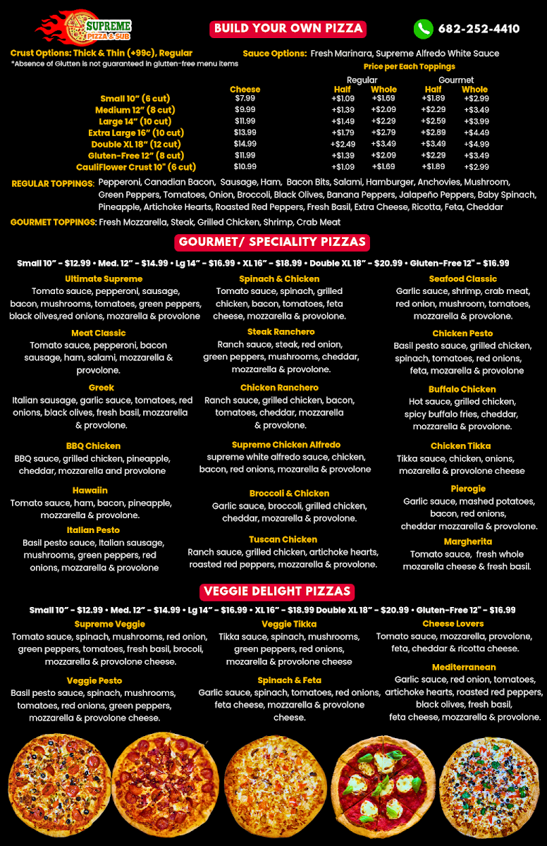 Supreme Pizza And Sub menu board
