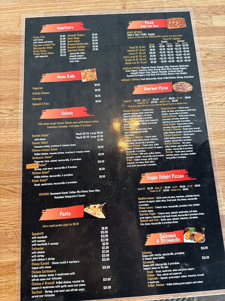Supreme Pizza And Sub menu board