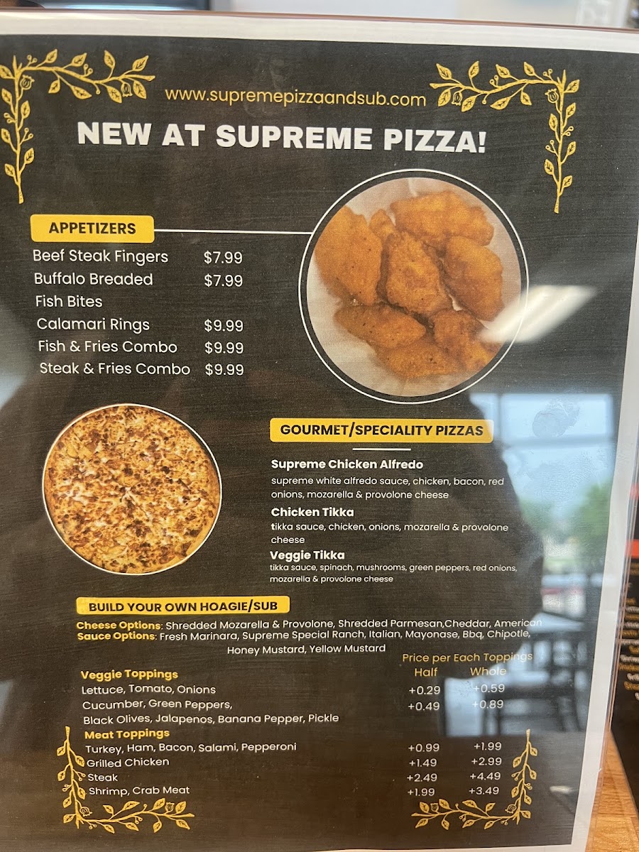Supreme Pizza And Sub menu board