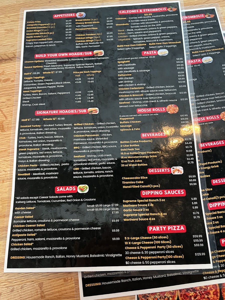 Supreme Pizza And Sub menu board