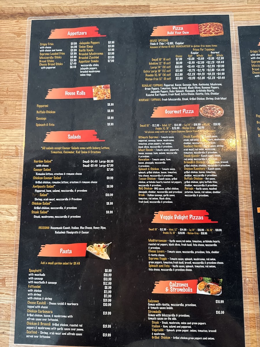 Supreme Pizza And Sub menu board