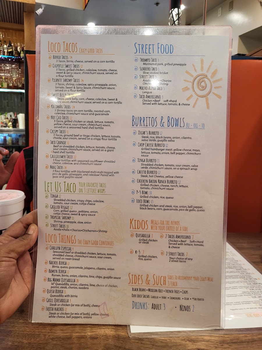 Loco Taco Oxford menu board
