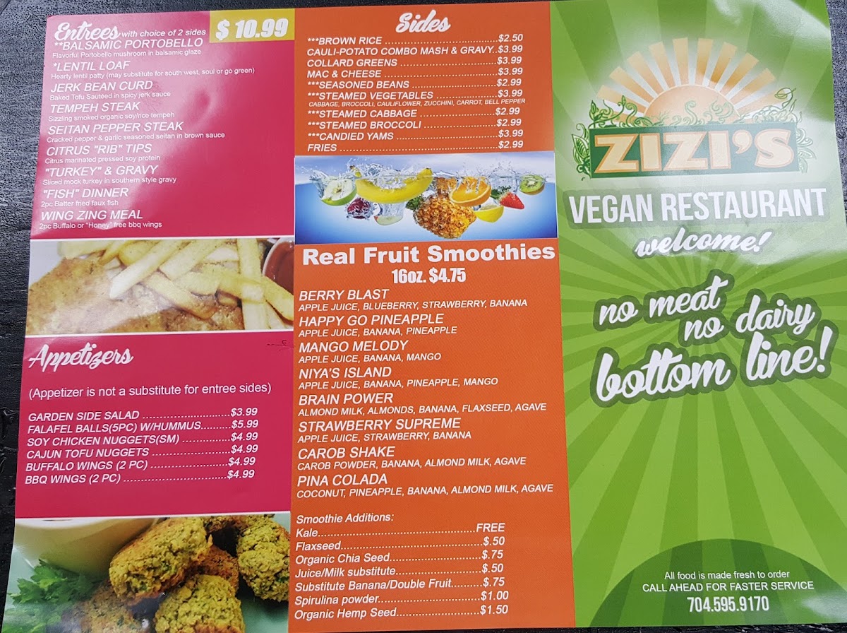 Zizi's Vegan Food Truck menu board