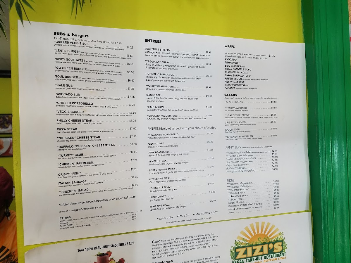 Zizi's Vegan Food Truck menu board