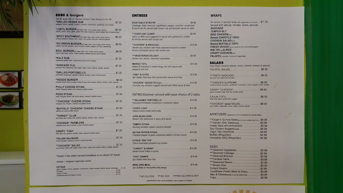 Zizi's Vegan Food Truck menu board