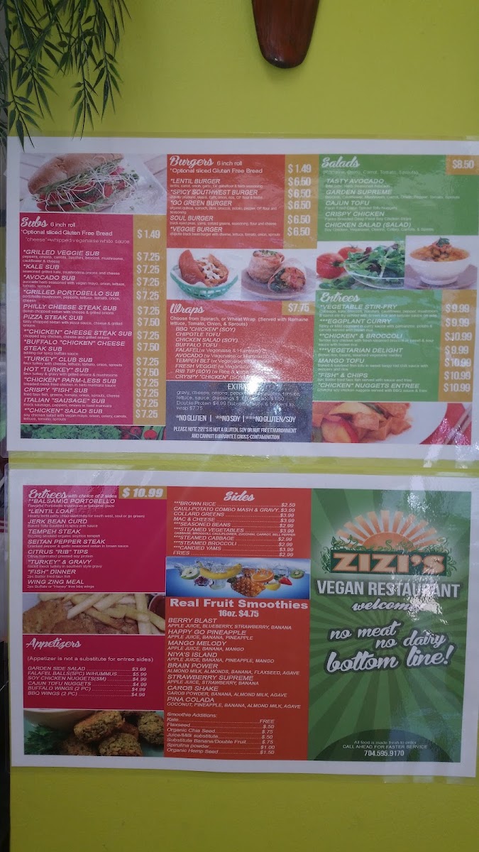 Zizi's Vegan Food Truck menu board