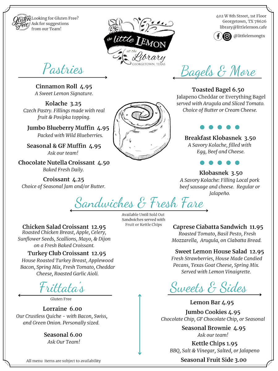 The Little Lemon at the Library menu board