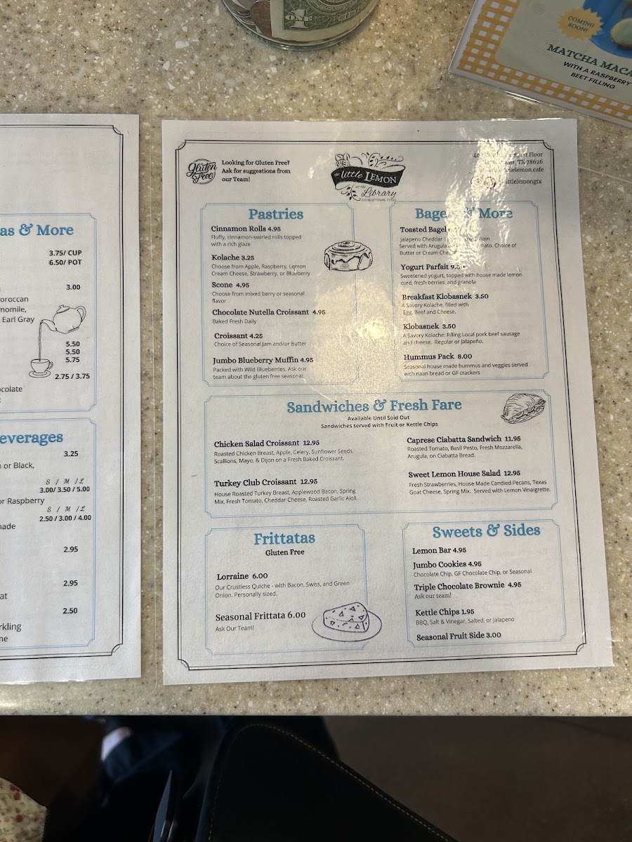 The Little Lemon at the Library menu board