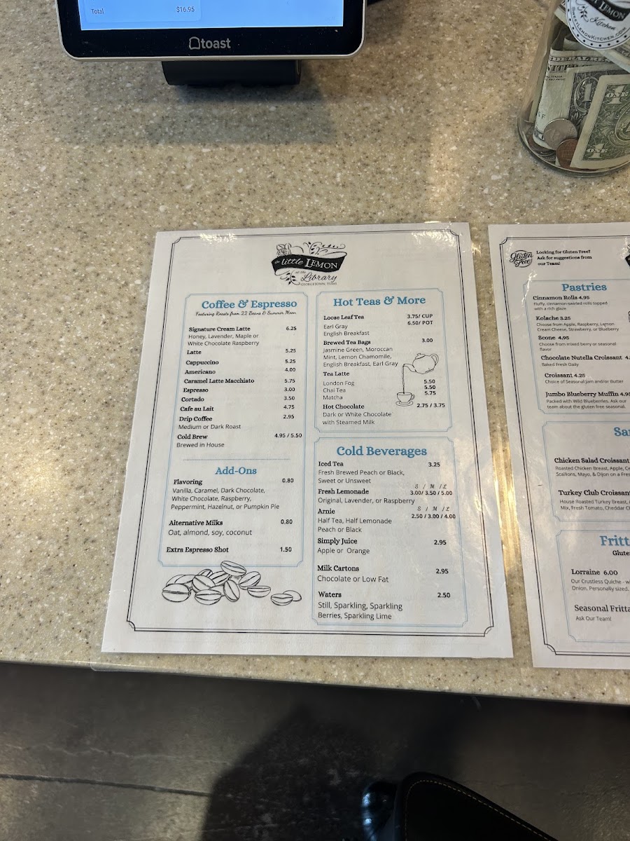 The Little Lemon at the Library menu board