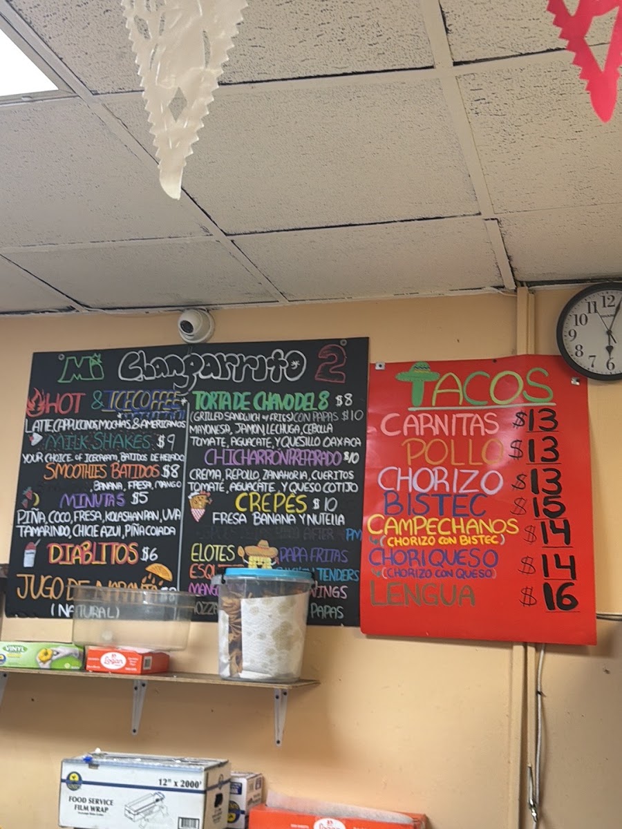 Mi Changarrito La Mexicana menu board