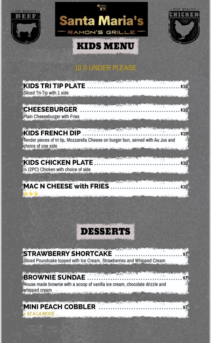 Santa Maria's Ramon's Grille menu board