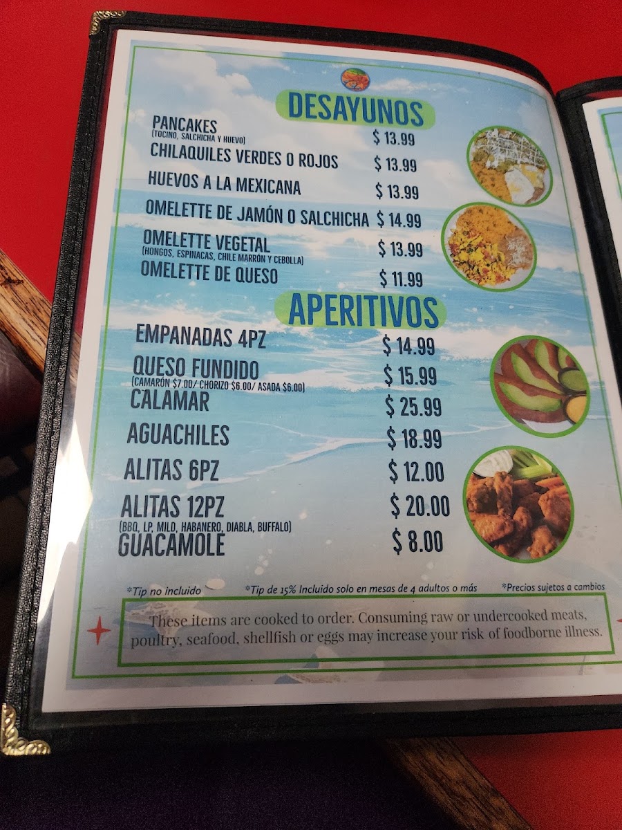 Mariscos La Ramada Estilo Nayarit Bar and Grill menu board