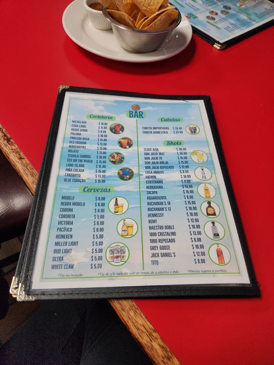 Mariscos La Ramada Estilo Nayarit Bar and Grill menu board
