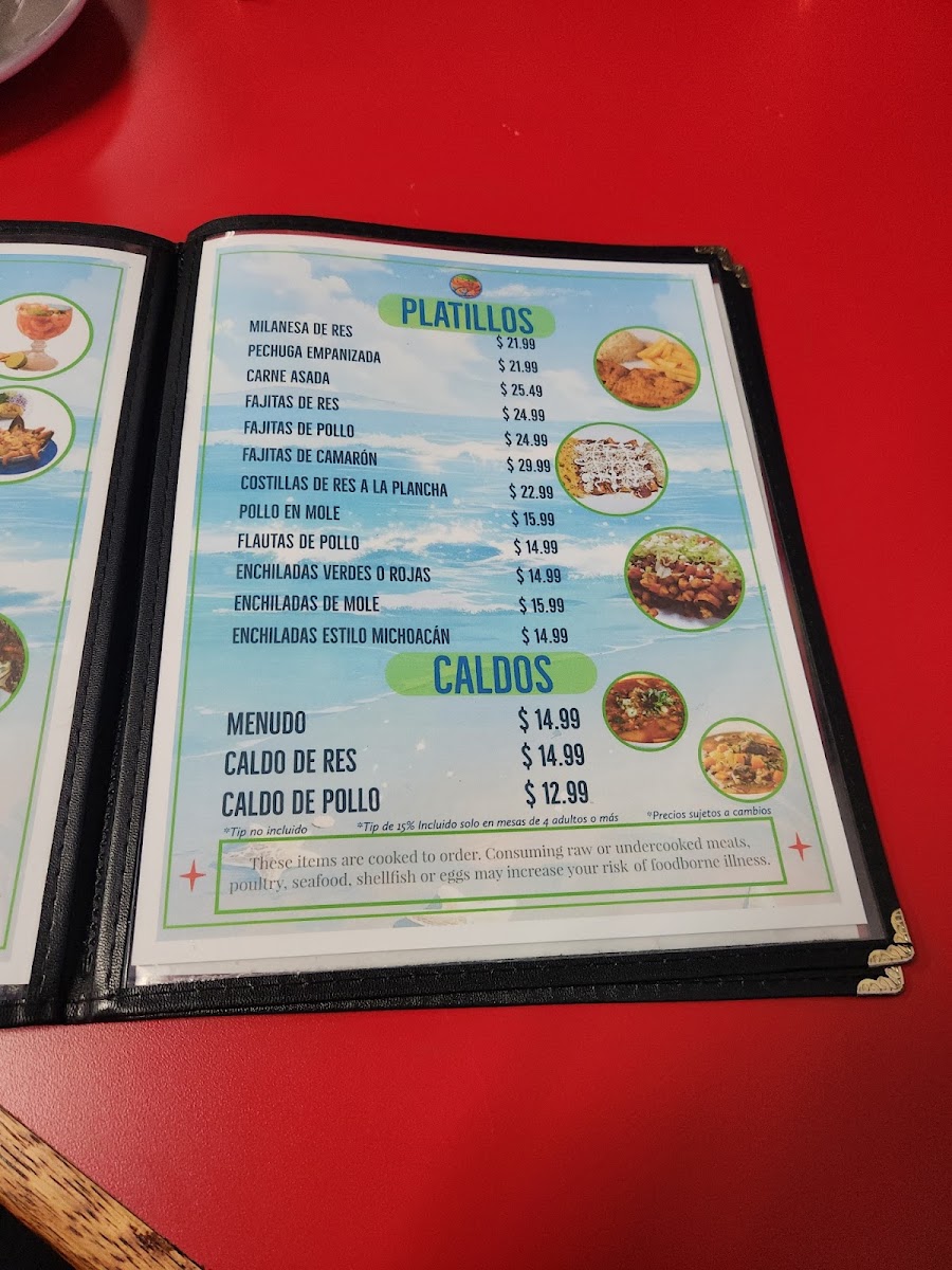 Mariscos La Ramada Estilo Nayarit Bar and Grill menu board