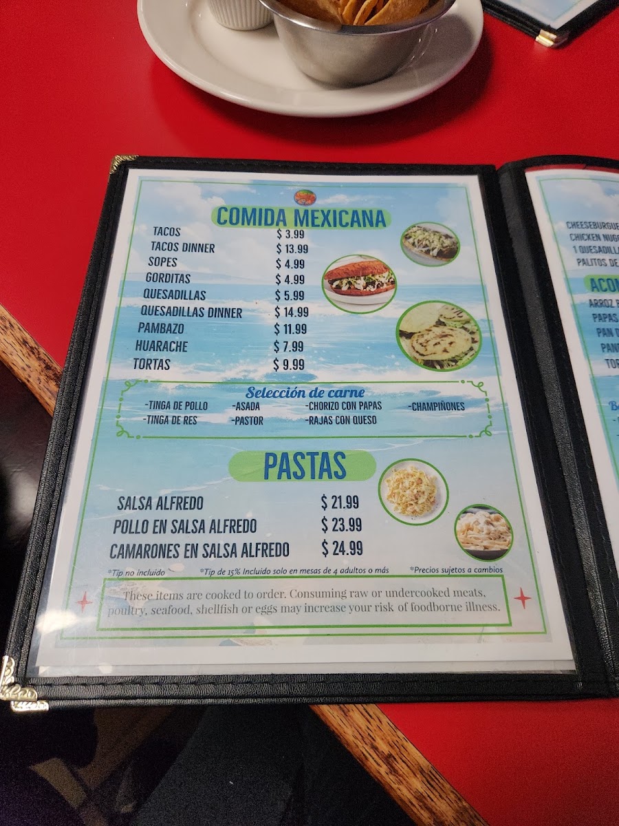 Mariscos La Ramada Estilo Nayarit Bar and Grill menu board