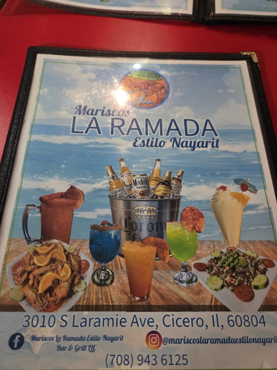 Mariscos La Ramada Estilo Nayarit Bar and Grill menu board