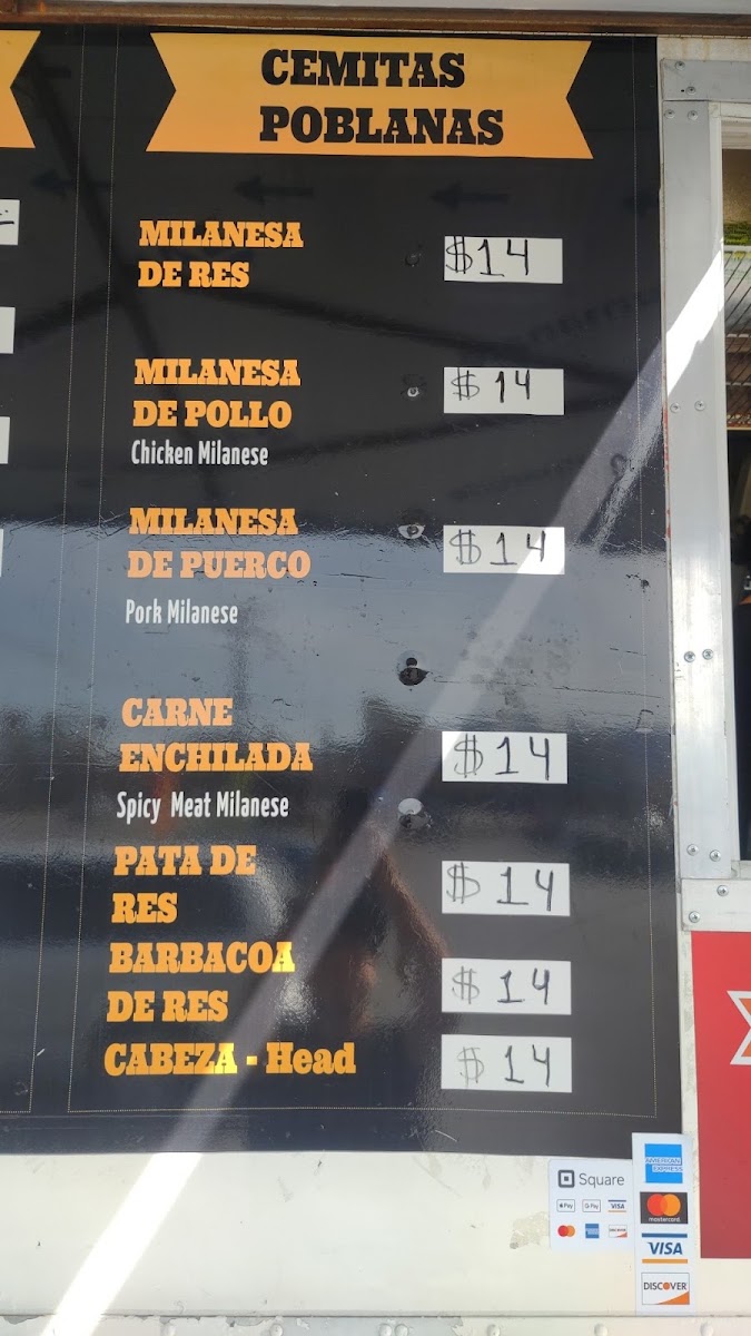 Cemitas Poblanas Leo menu board