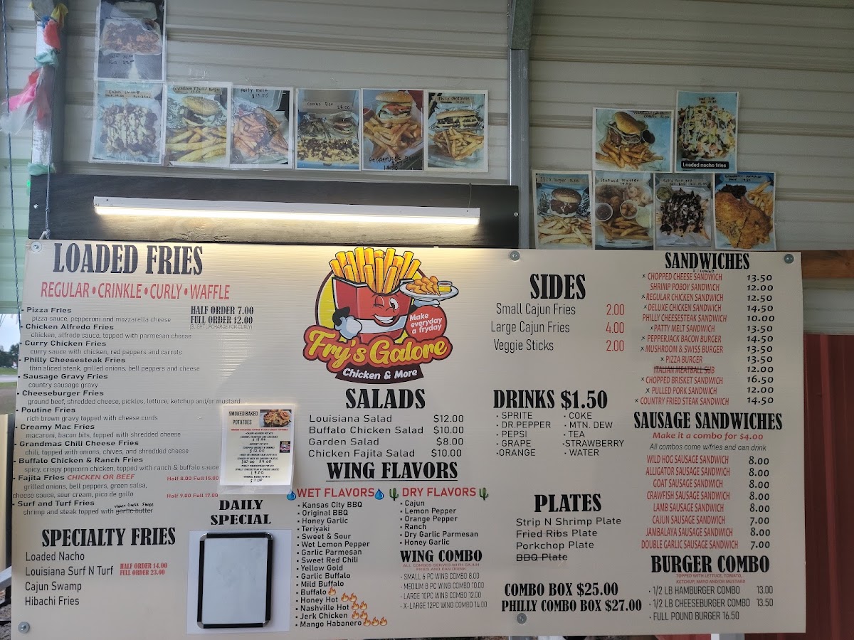 Fry's Galore Chicken & More menu board