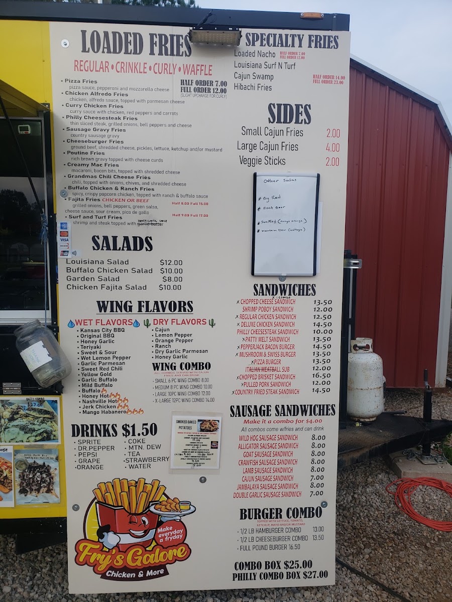Fry's Galore Chicken & More menu board