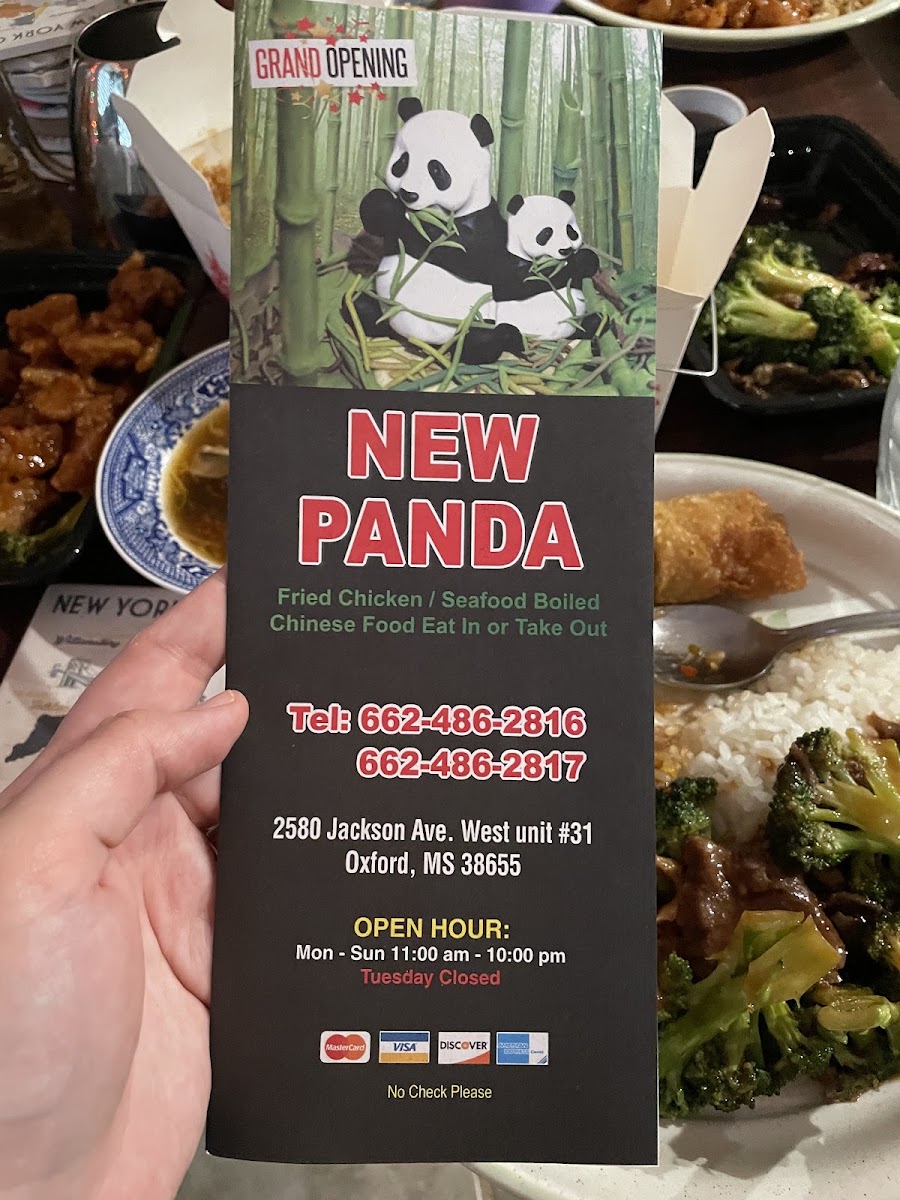 New Panda / JZ Seafood - Oxford MS menu board
