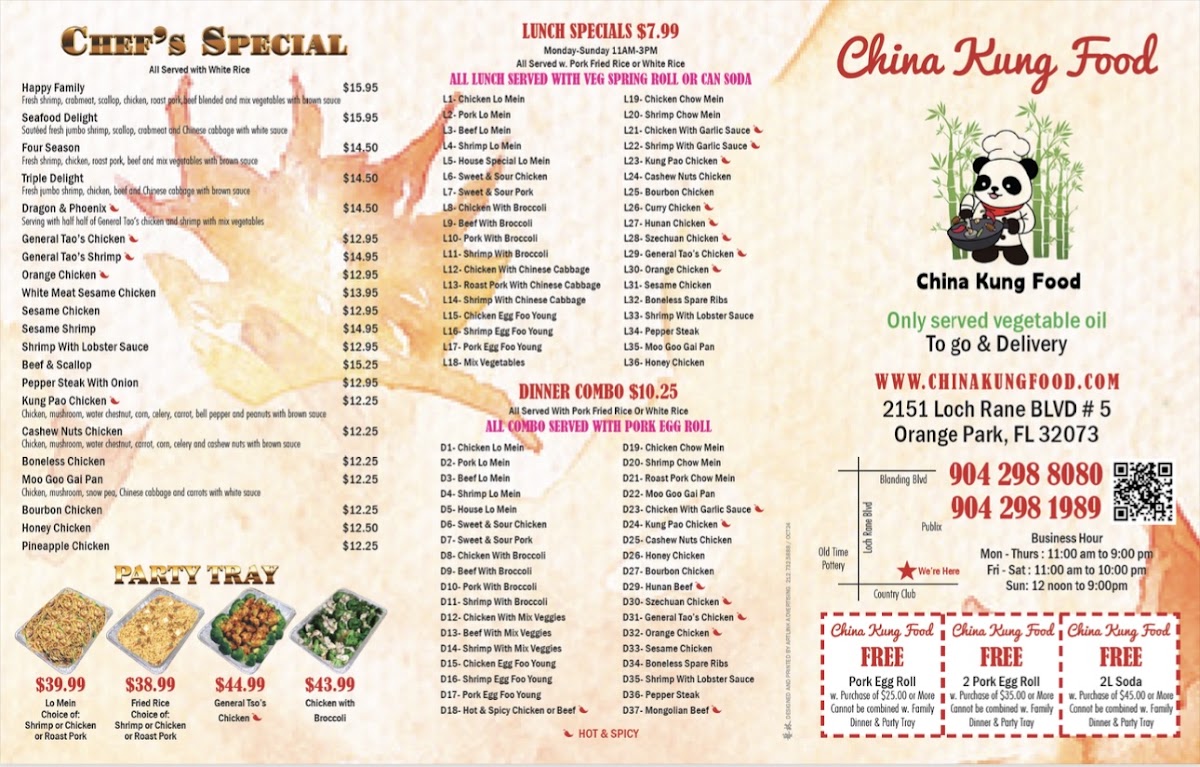 China Kung Food menu board