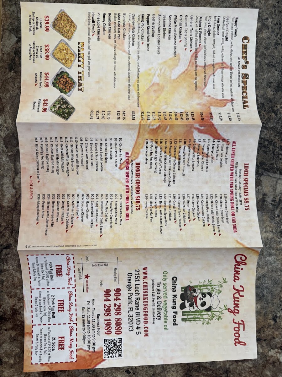 China Kung Food menu board
