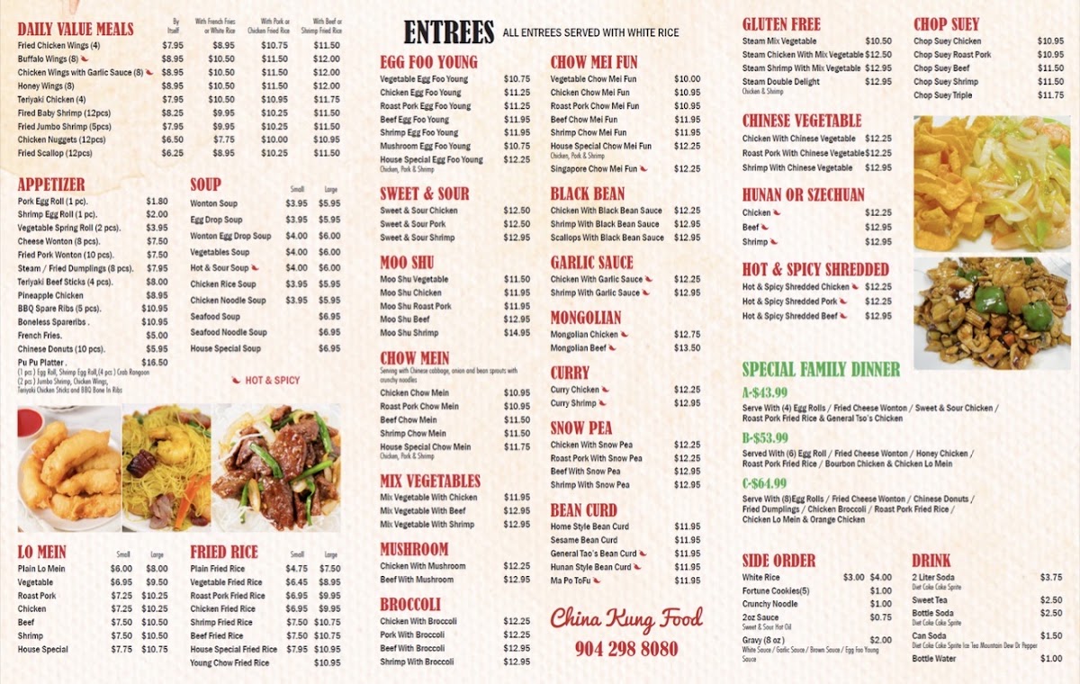China Kung Food menu board