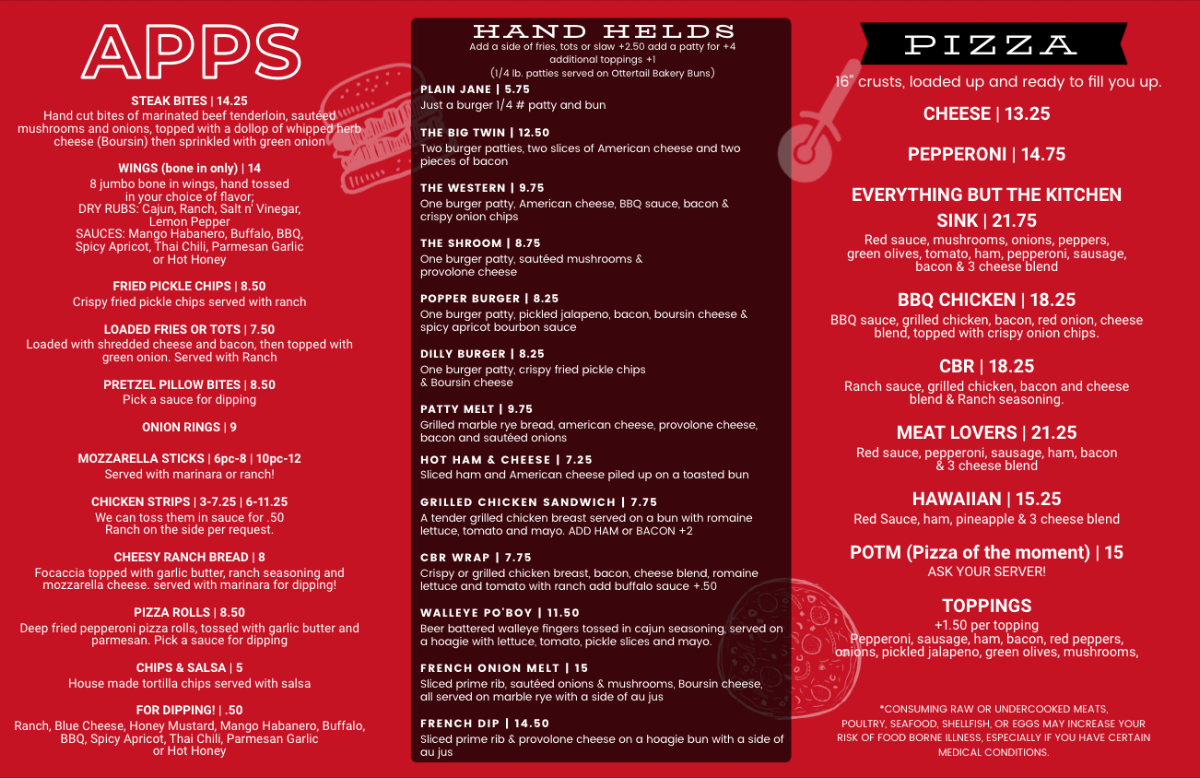 Twin Town Tavern menu board