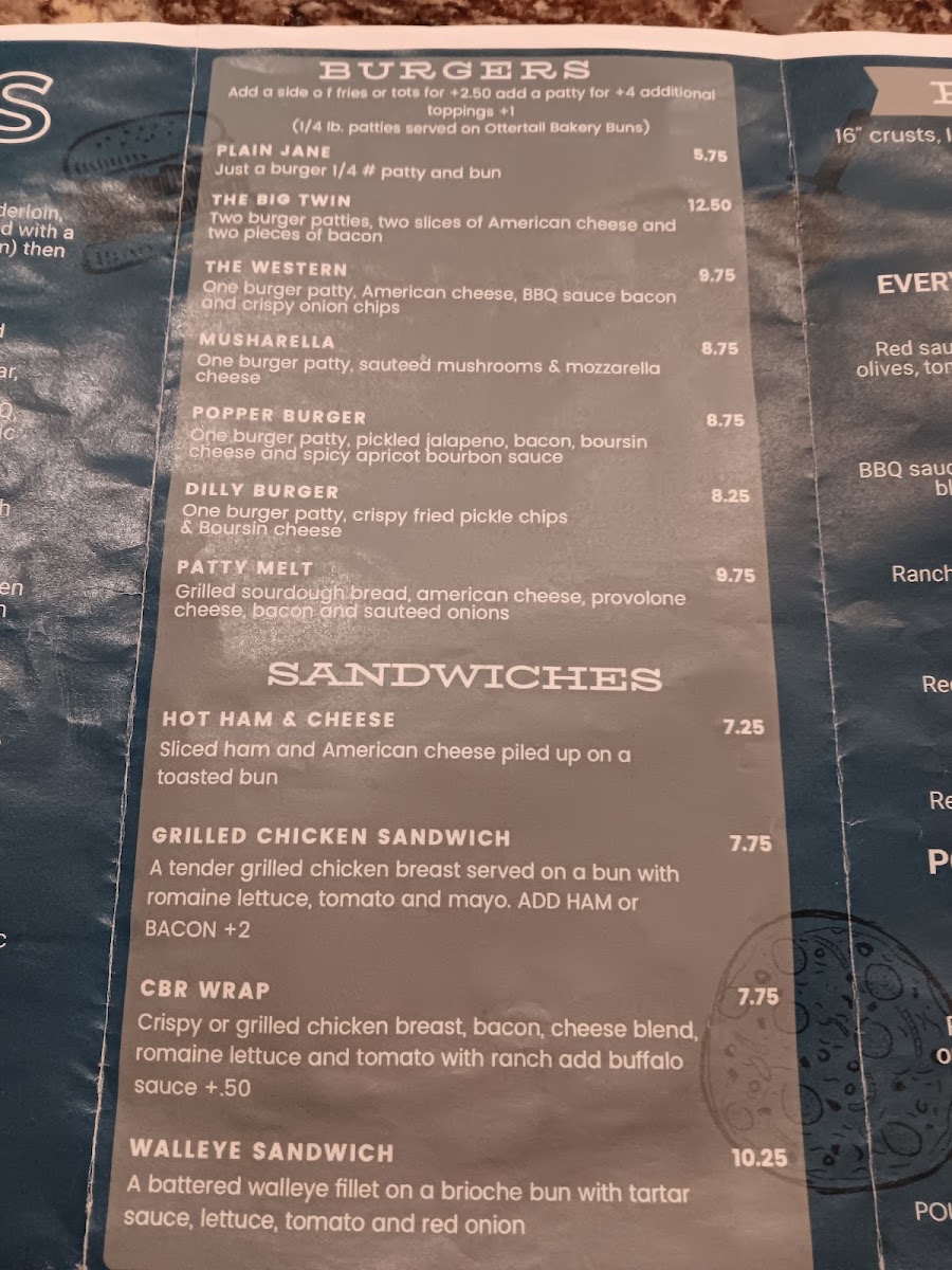 Twin Town Tavern menu board