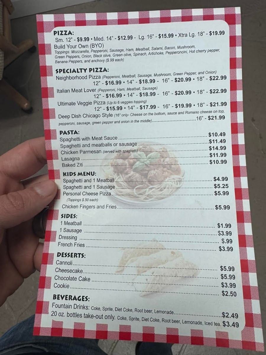 Neighborhood Pizza menu board