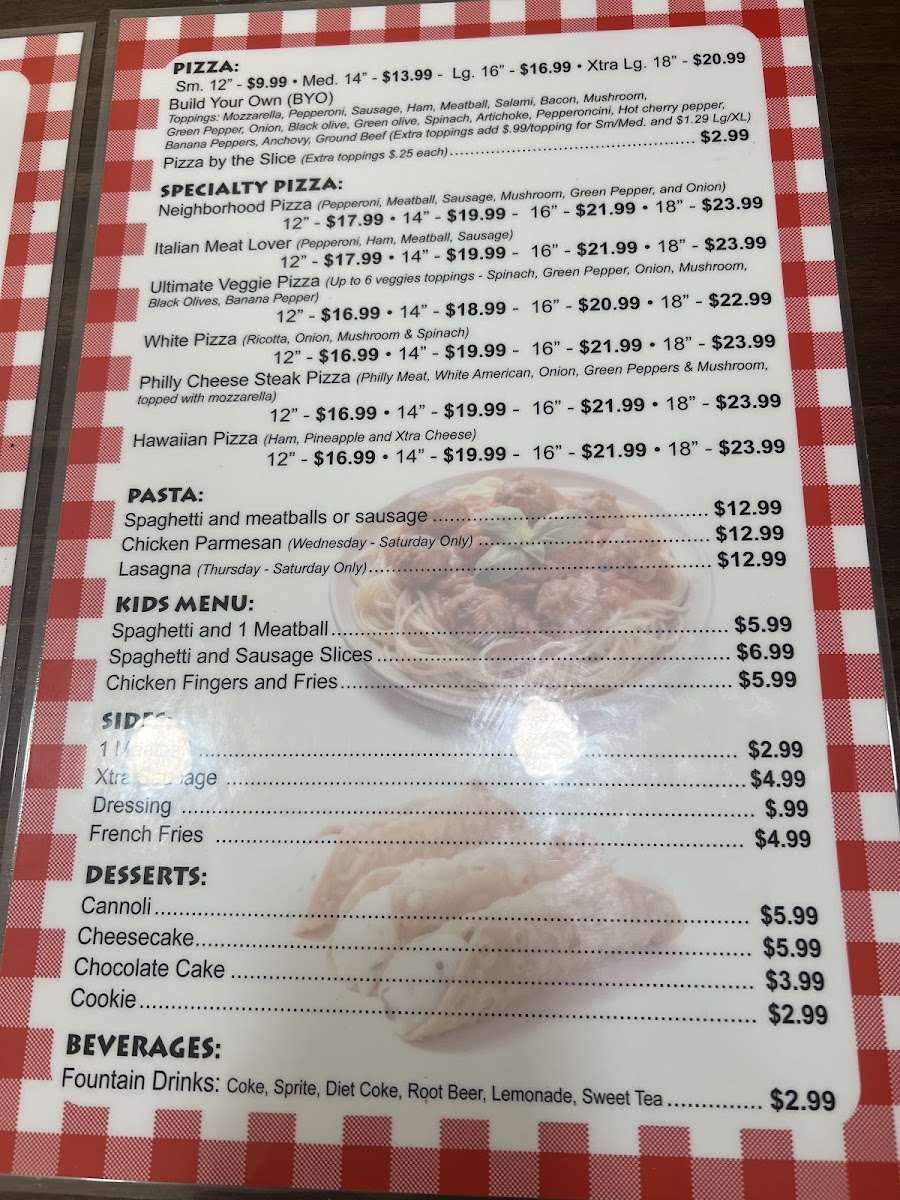 Neighborhood Pizza menu board