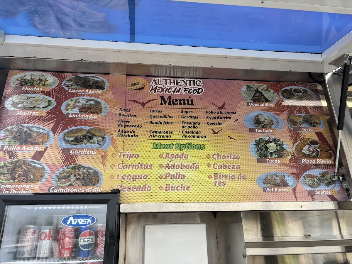 Tacos El Pacífico menu board