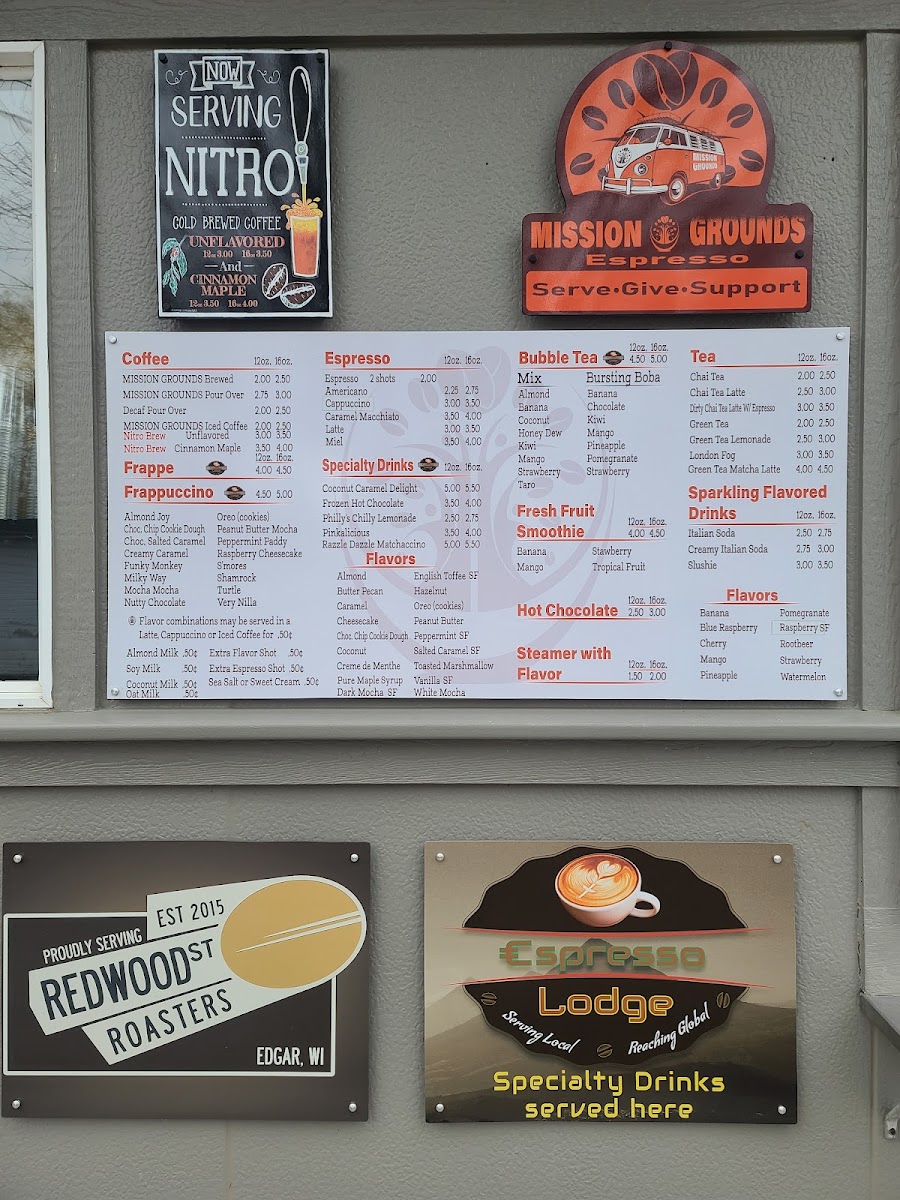Mission Grounds Espresso menu board