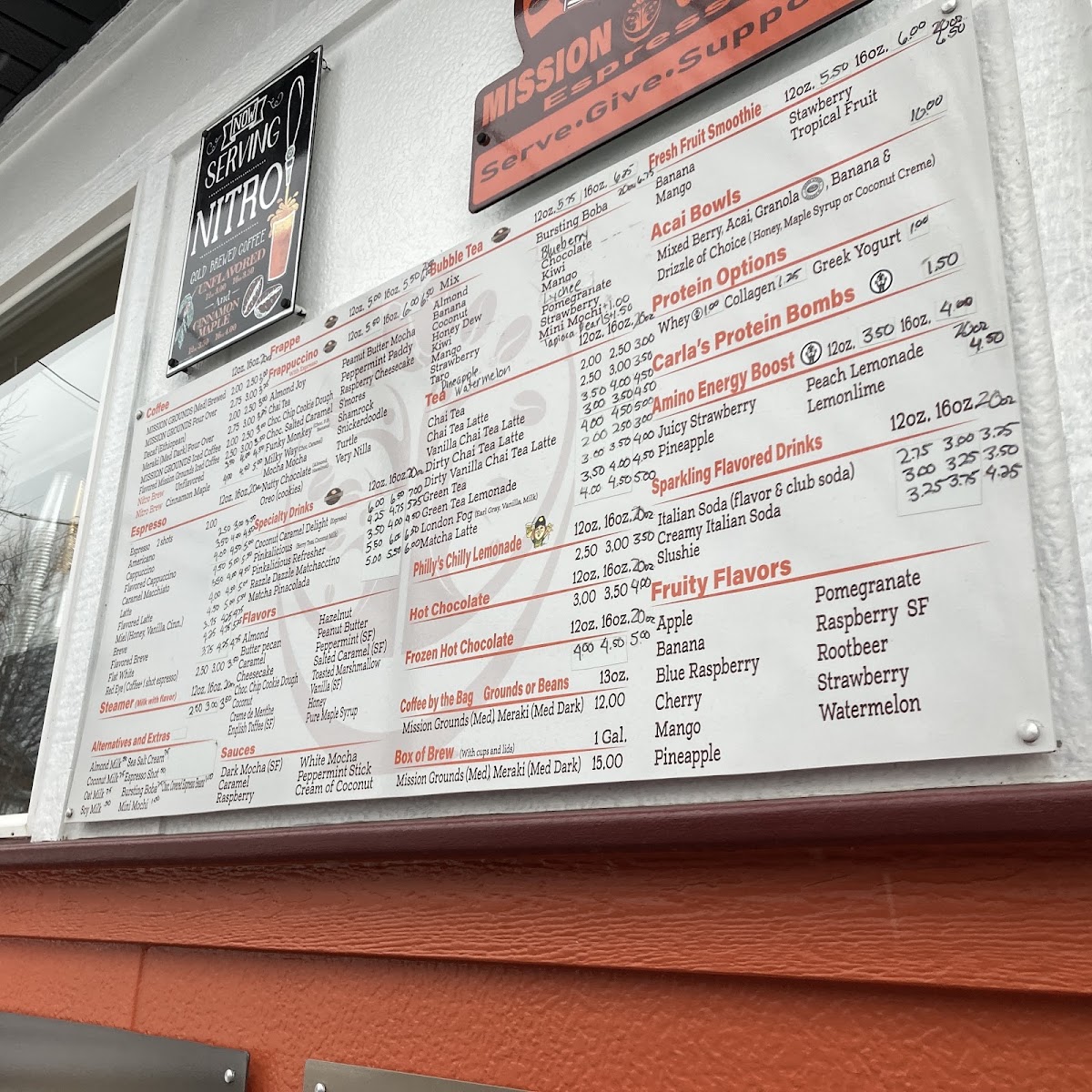 Mission Grounds Espresso menu board