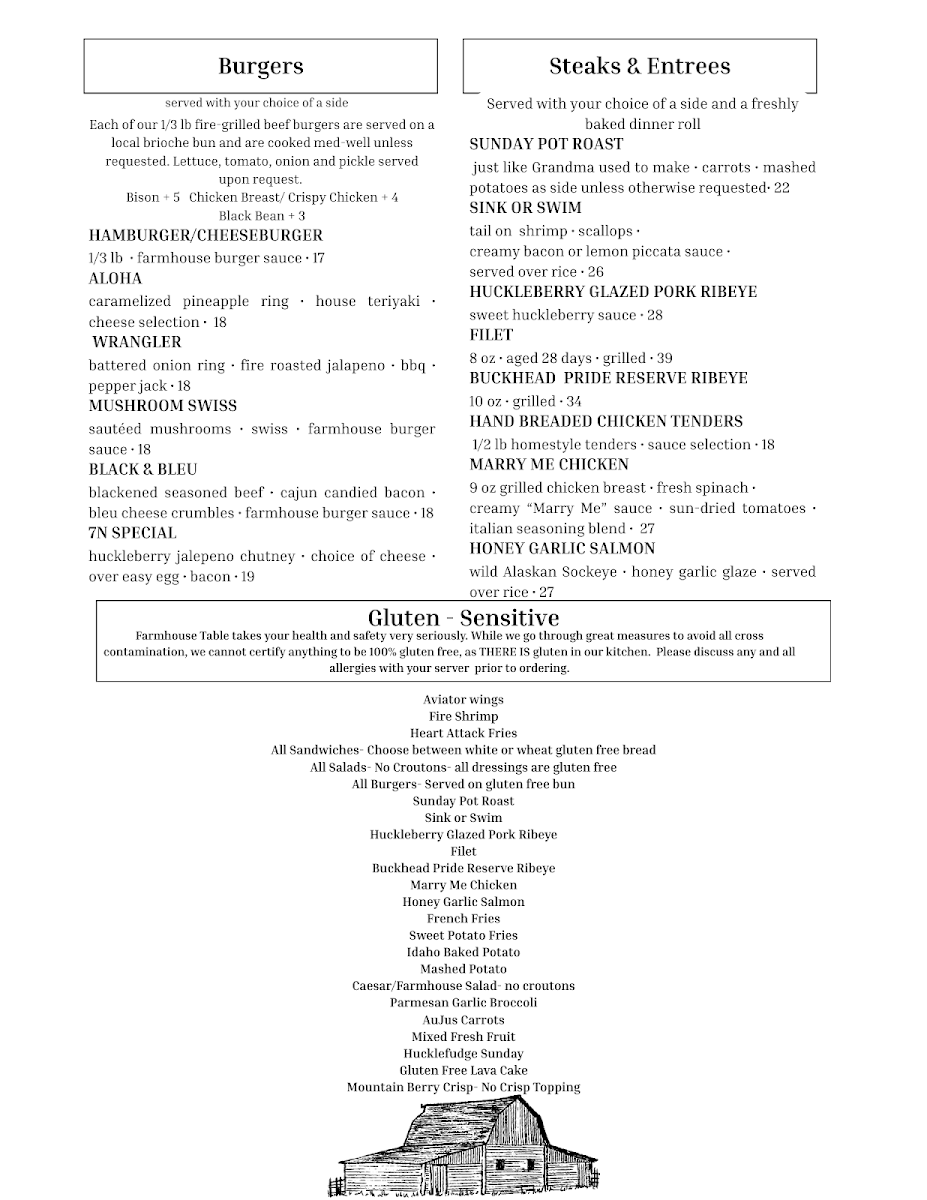 Farmhouse Table @ 7N Ranch Resort menu board