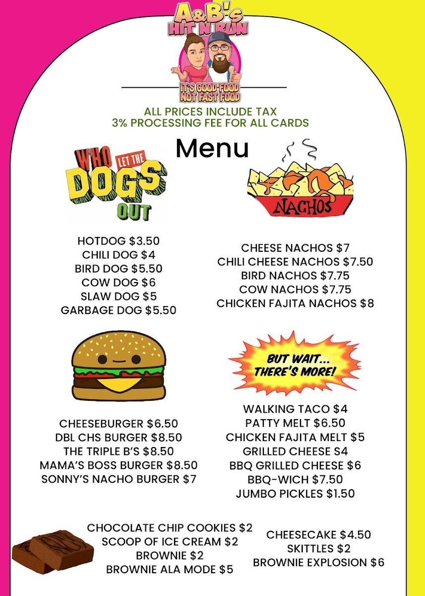 A&B's Hit N Run menu board