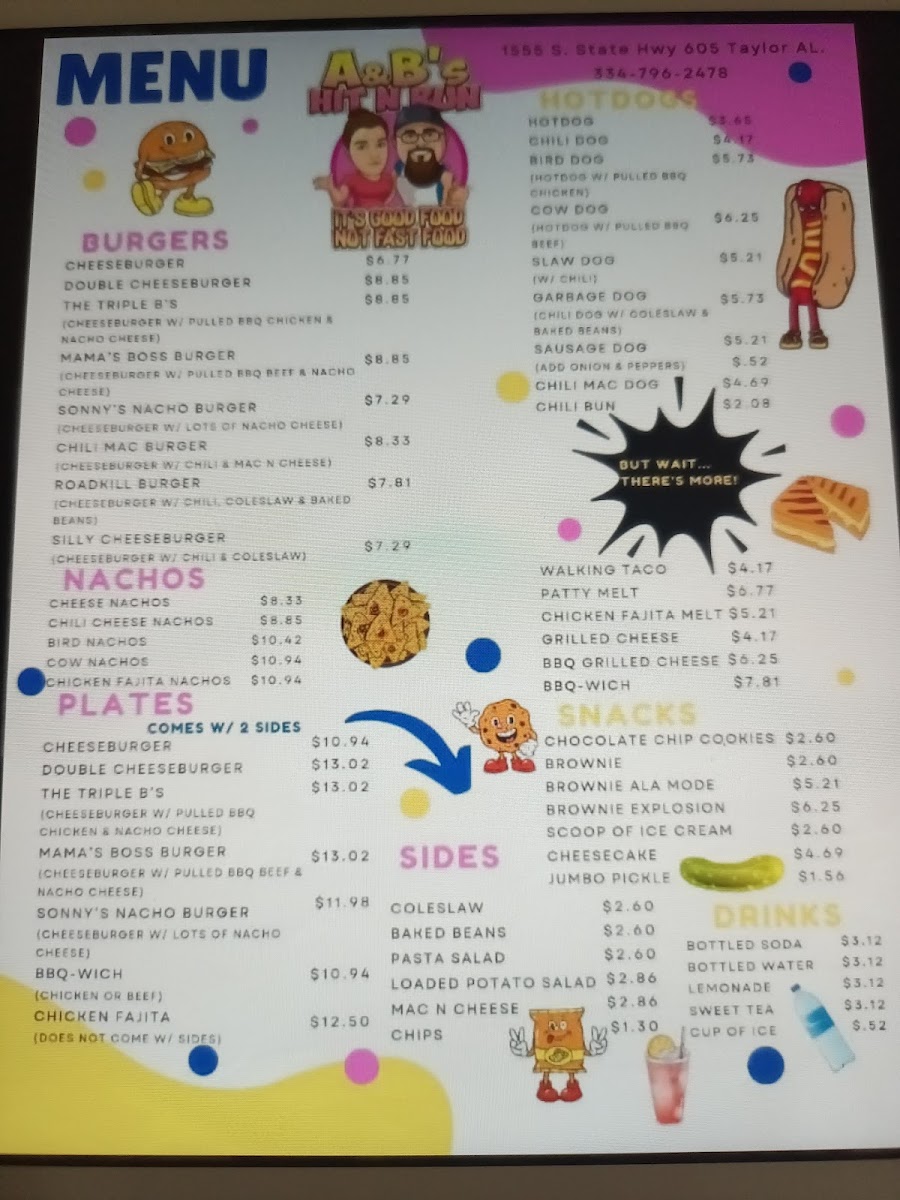 A&B's Hit N Run menu board