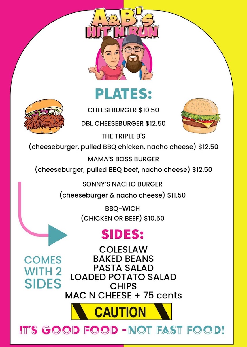 A&B's Hit N Run menu board