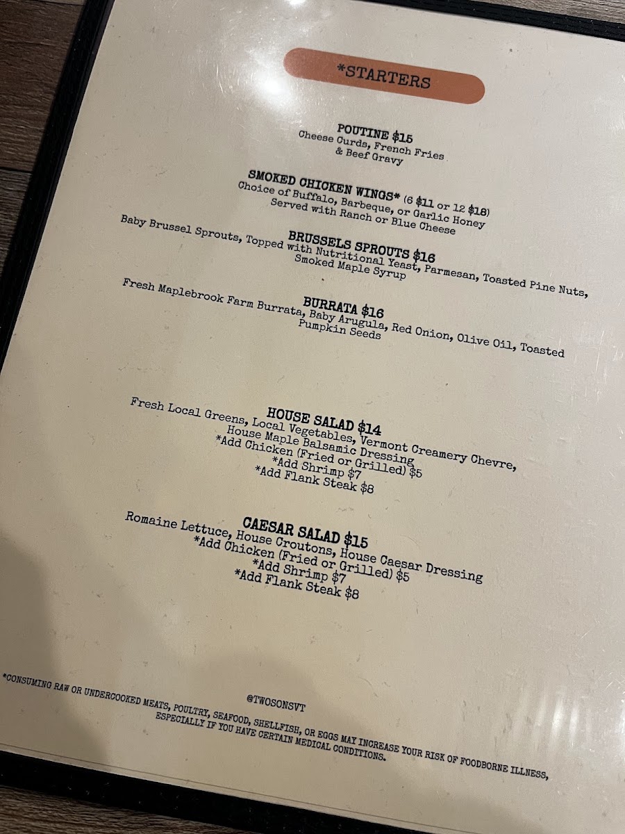 Two Sons Bakehouse menu board